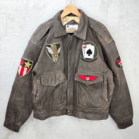 Vintage Phase 2 Leather Bomber Jacket Men's 44 Flying Tigers Aviator WWII - Picture 1 of 16